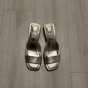 Chinese Laundry Metallic Gold Square-Toe Slide Mules